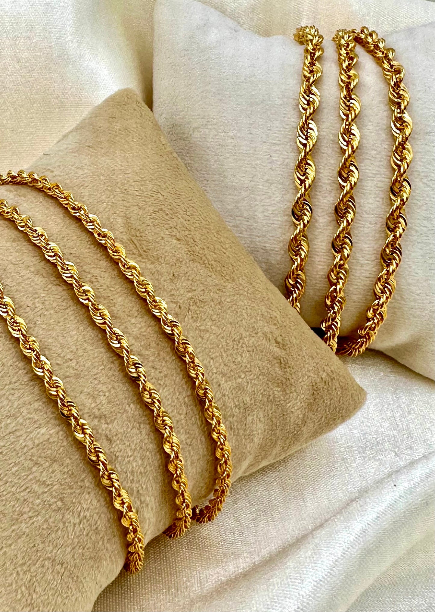 14K Solid Gold Rope Chain Necklace, 14K Yellow Solid Gold Rope Chain, Diamond-cut 2.5mm-4.5mm Thick 20"- 26" Lengths Genuine Gold Chain!