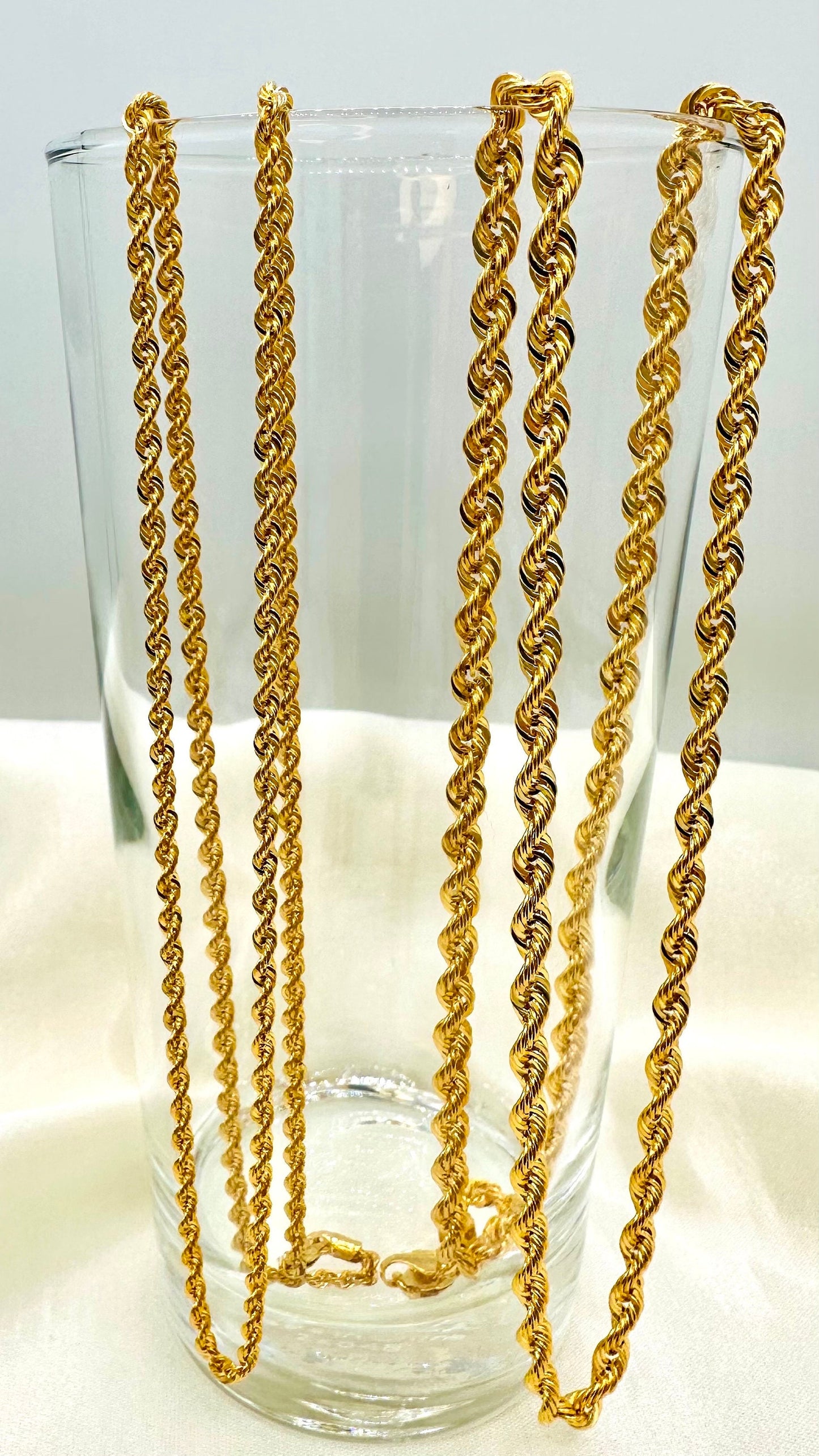 14K Solid Gold Rope Chain Necklace, 14K Yellow Solid Gold Rope Chain, Diamond-cut 2.5mm-4.5mm Thick 20"- 26" Lengths Genuine Gold Chain!