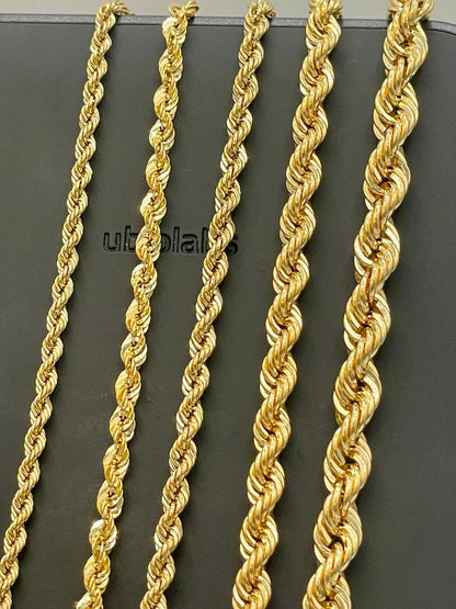 18K Solid Gold Rope Chain Necklace, Real 18K Yellow Gold Rope Link Chain, Diamond-Cut 2mm-5mm, 18"-24", Solid Gold Chain for Men & Women!
