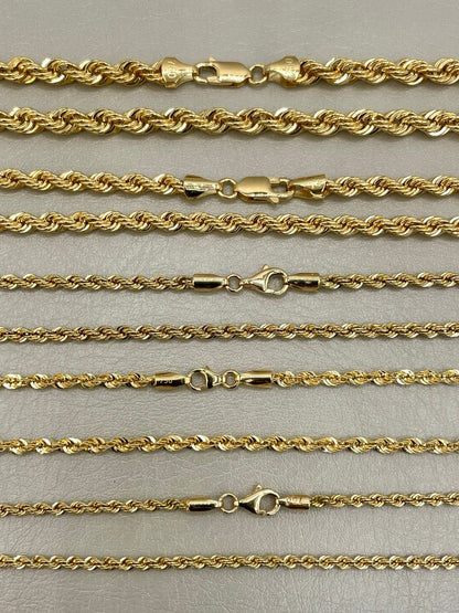 18K Solid Gold Rope Chain Necklace, Real 18K Yellow Gold Rope Link Chain, Diamond-Cut 2mm-5mm, 18"-24", Solid Gold Chain for Men & Women!