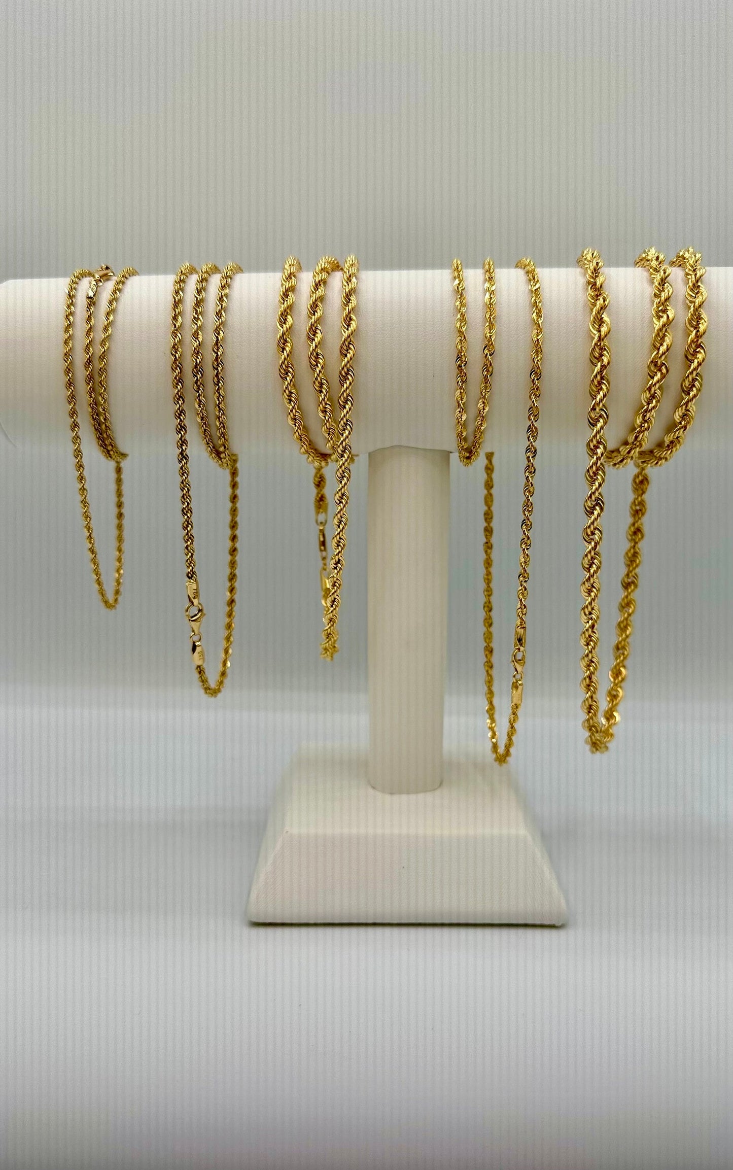 18K Solid Gold Rope Chain Necklace, Real 18K Yellow Gold Rope Link Chain, Diamond-Cut 2mm-5mm, 18"-24", Solid Gold Chain for Men & Women!