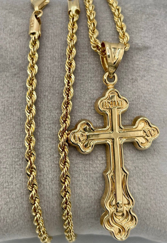 Solid 18K Cross Necklace Gold,Solid Rope Chain Necklace,Real 18k Gold,Birthday Gift,Gift For Men/Women.