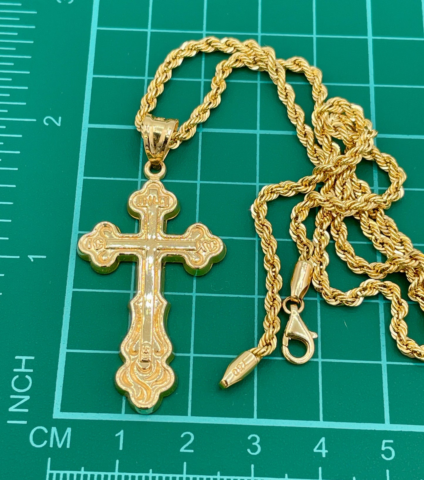 Solid 18K Cross Necklace Gold,Solid Rope Chain Necklace,Real 18k Gold,Birthday Gift,Gift For Men/Women.