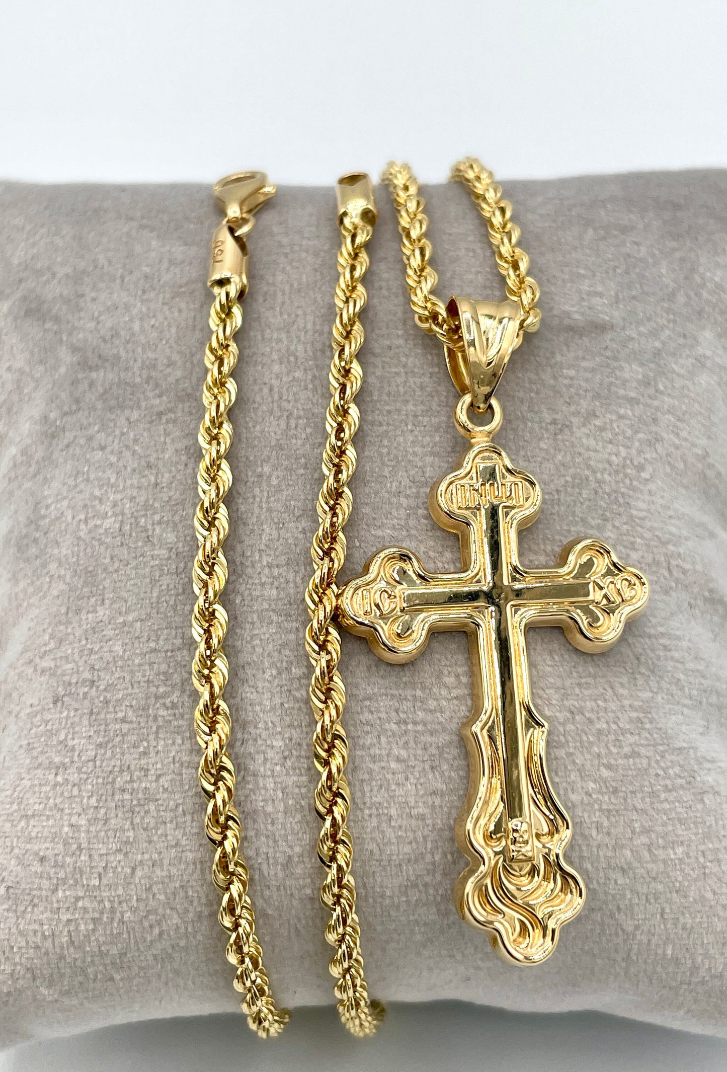 Solid 18K Cross Necklace Gold,Solid Rope Chain Necklace,Real 18k Gold,Birthday Gift,Gift For Men/Women.