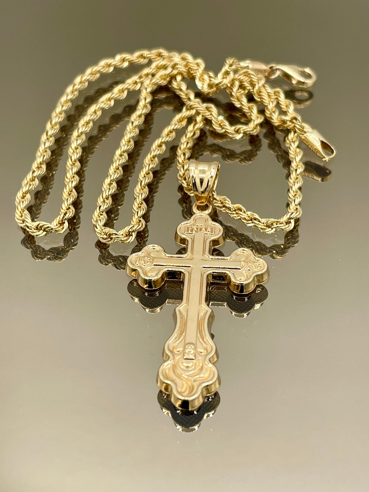 Solid 18K Cross Necklace Gold,Solid Rope Chain Necklace,Real 18k Gold,Birthday Gift,Gift For Men/Women.