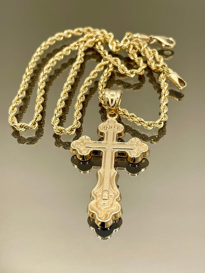 Solid 18K Cross Necklace Gold,Solid Rope Chain Necklace,Real 18k Gold,Birthday Gift,Gift For Men/Women.