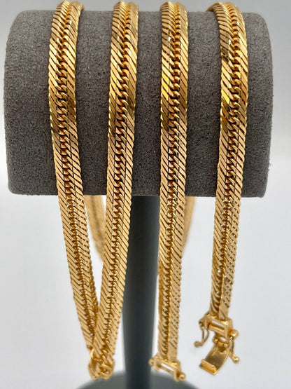 18K Solid Gold Curb Chain Necklace,Solid 18K Real Gold Curb Links Miami Cuban Chain,Diamond Cut, 4mm-thick Solid Gold Chain for Him/Her!