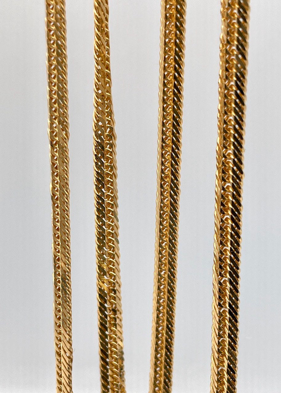 18K Solid Gold Curb Chain Necklace,Solid 18K Real Gold Curb Links Miami Cuban Chain,Diamond Cut, 4mm-thick Solid Gold Chain for Him/Her!