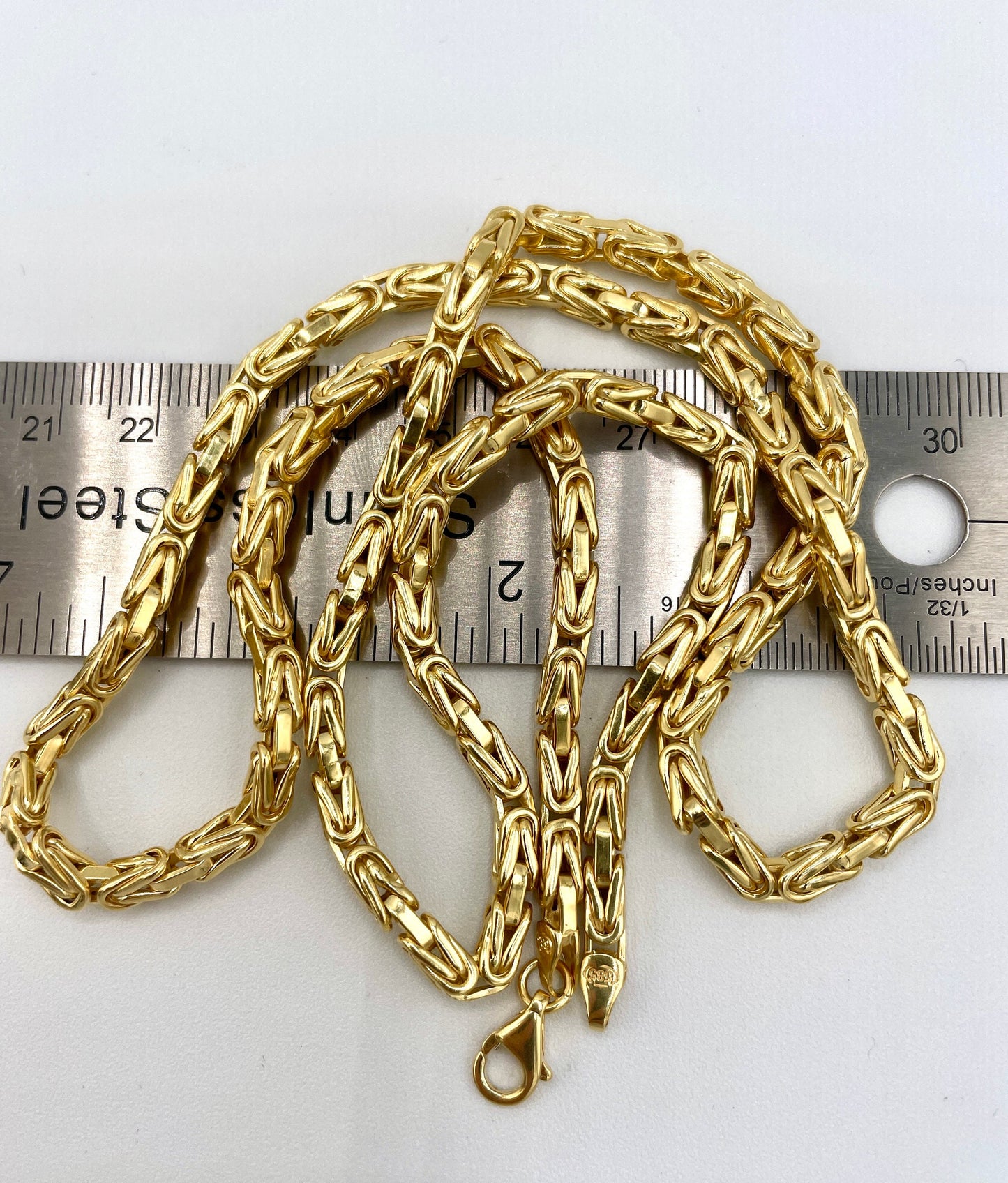 14K Yellow Solid Gold Byzantine Chain Necklace/ 14K Pure Gold Byzantine 4mm, 20"- 22" 24" 26" Lengths/ Real Gold Chain for Men & Women!