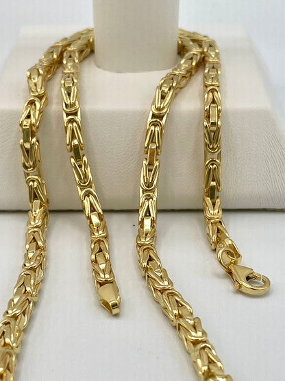 14K Yellow Solid Gold Byzantine Chain Necklace/ 14K Pure Gold Byzantine 4mm, 20"- 22" 24" 26" Lengths/ Real Gold Chain for Men & Women!