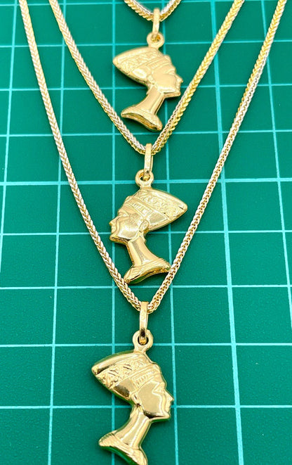 18k Solid Gold Nefertiti Pendant and 18k Gold Franco Chain-Symbolizes of beauty,Elegant Gold Egyptian Queen Charm,Birthday Gift ,For Her