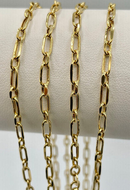 14K Solid Gold Cable Chain Necklace, Real 14K Gold Cable Link Diamond-cut Chain, 3MM Thick, Real 14K Gold Trending Chain for Men & Women!