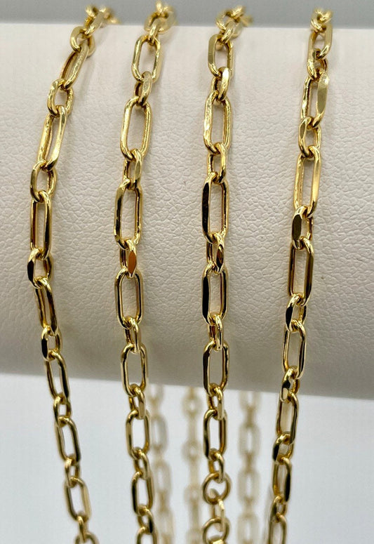 14K Solid Gold Cable Chain Necklace, Real 14K Gold Cable Link Diamond-cut Chain, 3MM Thick, Real 14K Gold Trending Chain for Men & Women!