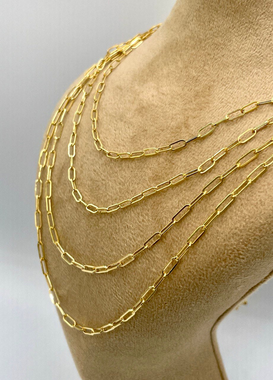 14K Solid Gold Paperclip Chain Necklace,Real 14K Yellow Gold Paperclip Chain,2.8mm_20"-26" 14K Gold Chain for Men and Woman,Birthday Gift!