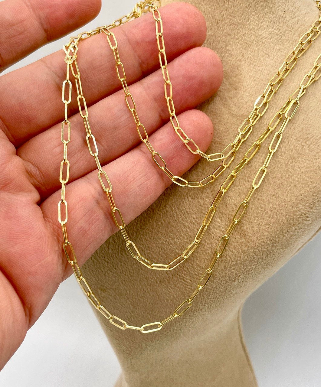 14K Solid Gold Paperclip Chain Necklace,Real 14K Yellow Gold Paperclip Chain,2.8mm_20"-26" 14K Gold Chain for Men and Woman,Birthday Gift!