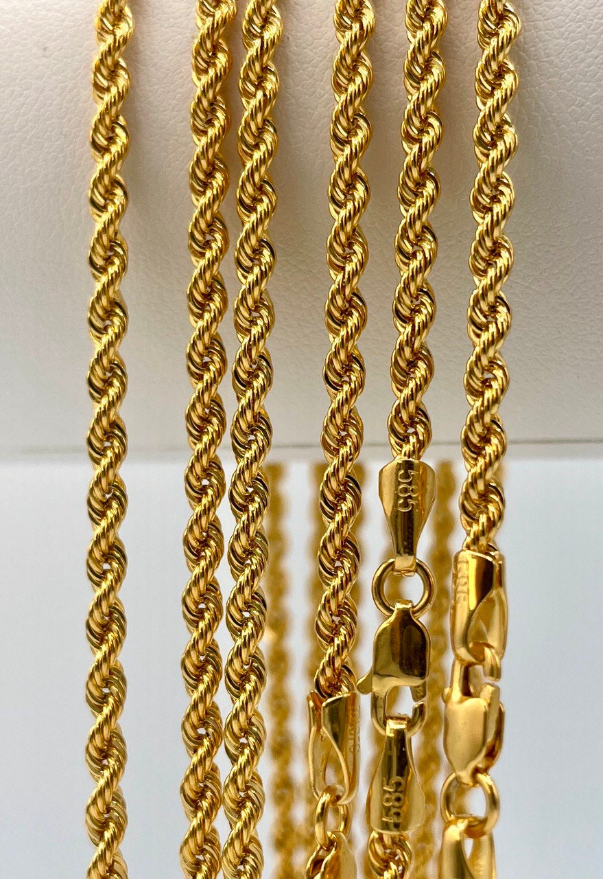 14K Solid Gold Rope Chain Necklace, 14K Yellow Solid Gold Rope Chain ...