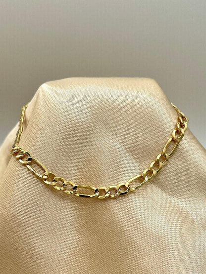 Solid 14K Gold Figaro Bracelet,Yellow 14K Gold Figaro Links Bracelet,4.5MM Thick Real Gold Figaro Bracelet for Men/Women, Gifts for Him/Her!