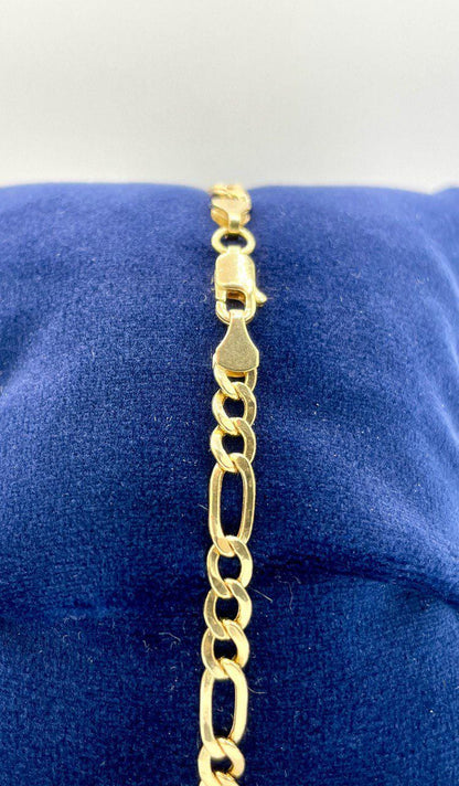 Solid 14K Gold Figaro Bracelet,Yellow 14K Gold Figaro Links Bracelet,4.5MM Thick Real Gold Figaro Bracelet for Men/Women, Gifts for Him/Her!