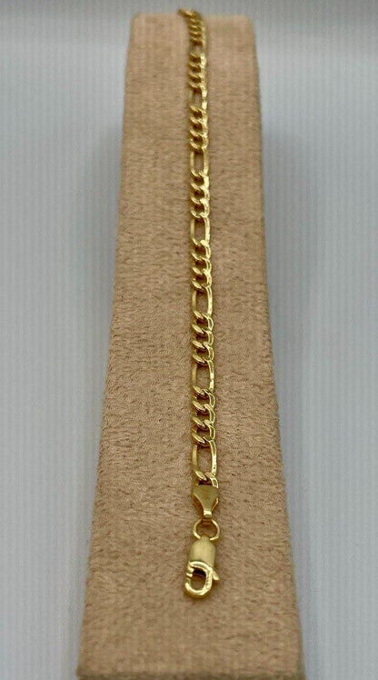 Solid 14K Gold Figaro Bracelet,Yellow 14K Gold Figaro Links Bracelet,4.5MM Thick Real Gold Figaro Bracelet for Men/Women, Gifts for Him/Her!