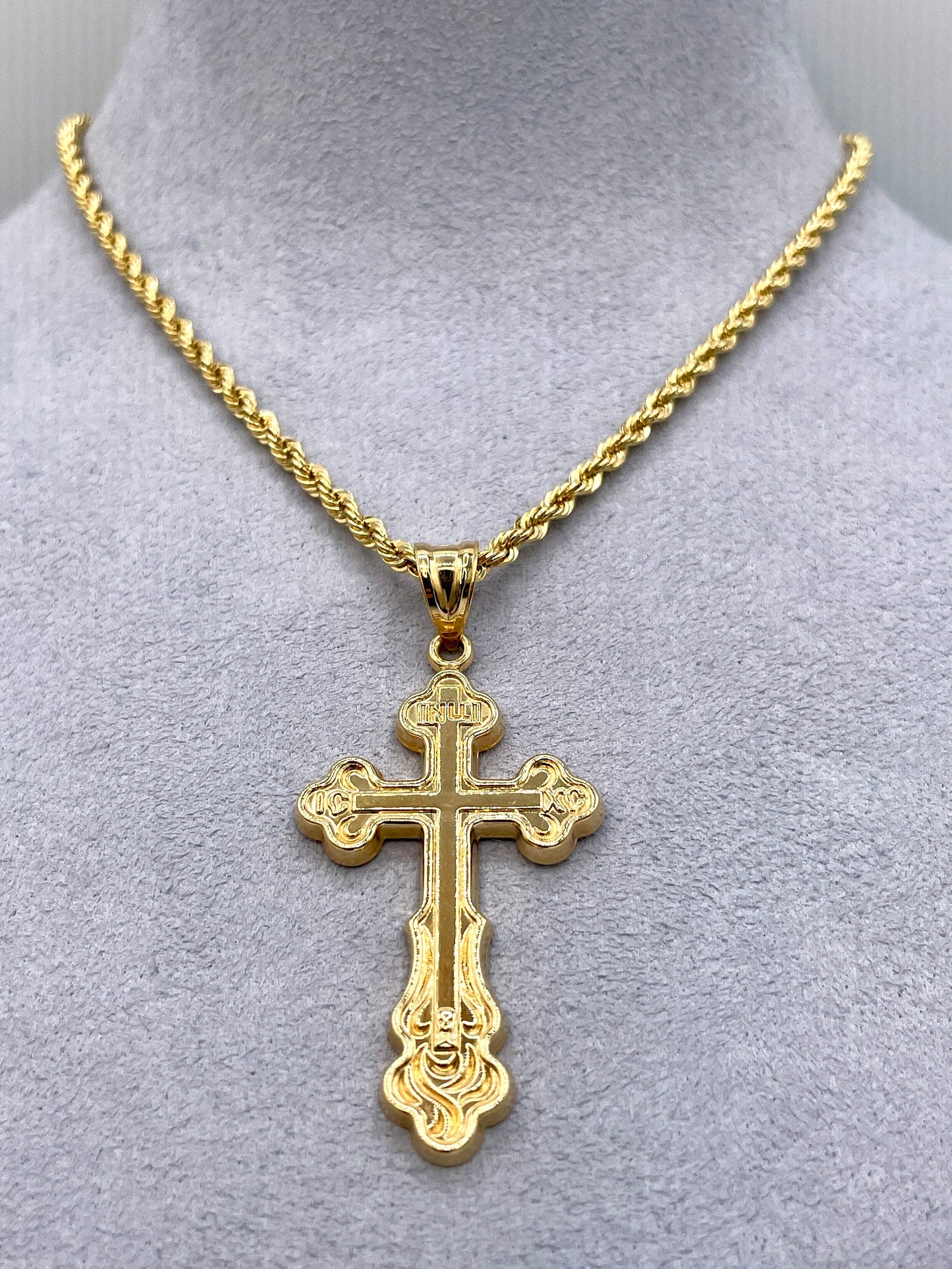 Solid 18K Cross Necklace Gold,Solid Rope Chain Necklace,Real 18k Gold,Birthday Gift,Gift For Men/Women.
