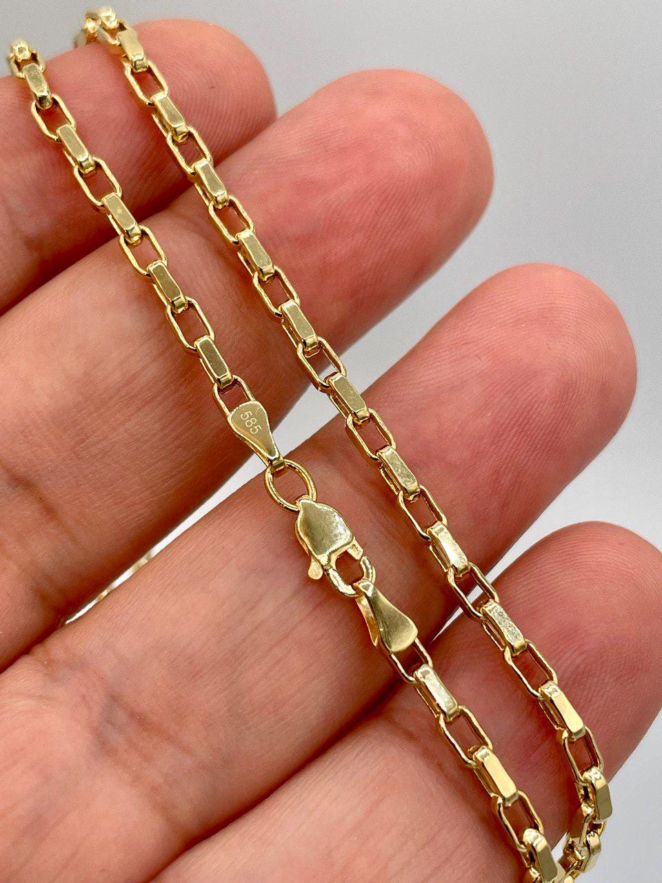 14K Solid Gold Box Chain Necklace, Real 14K Gold Yellow Box Link Gold Chain, 2.5mm to _22" to 25.5", Genuine Solid Gold Chain for Men/Women!