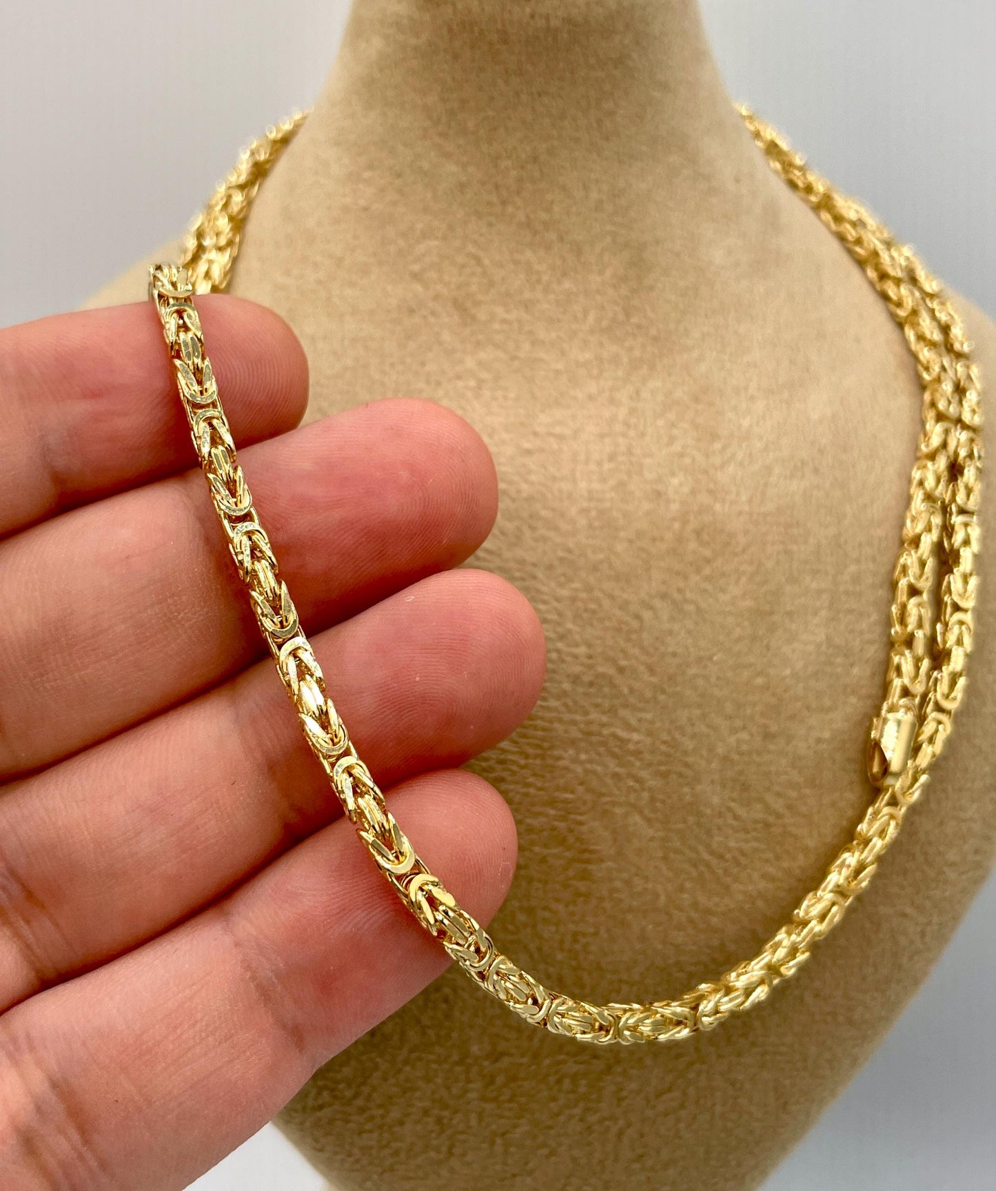 14K Solid Gold Byzantine Chain Necklace, 3mm - 24" 26" 14K Solid Gold Links Byzantine Necklace, Real 14K Yellow Gold Luxury Chain Necklace!