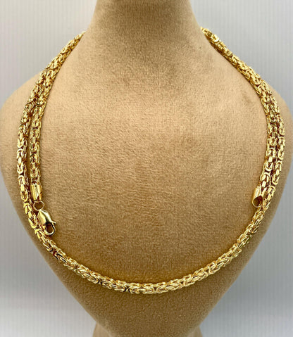 14K Solid Gold Byzantine Chain Necklace, 3mm - 24" 26" 14K Solid Gold Links Byzantine Necklace, Real 14K Yellow Gold Luxury Chain Necklace!