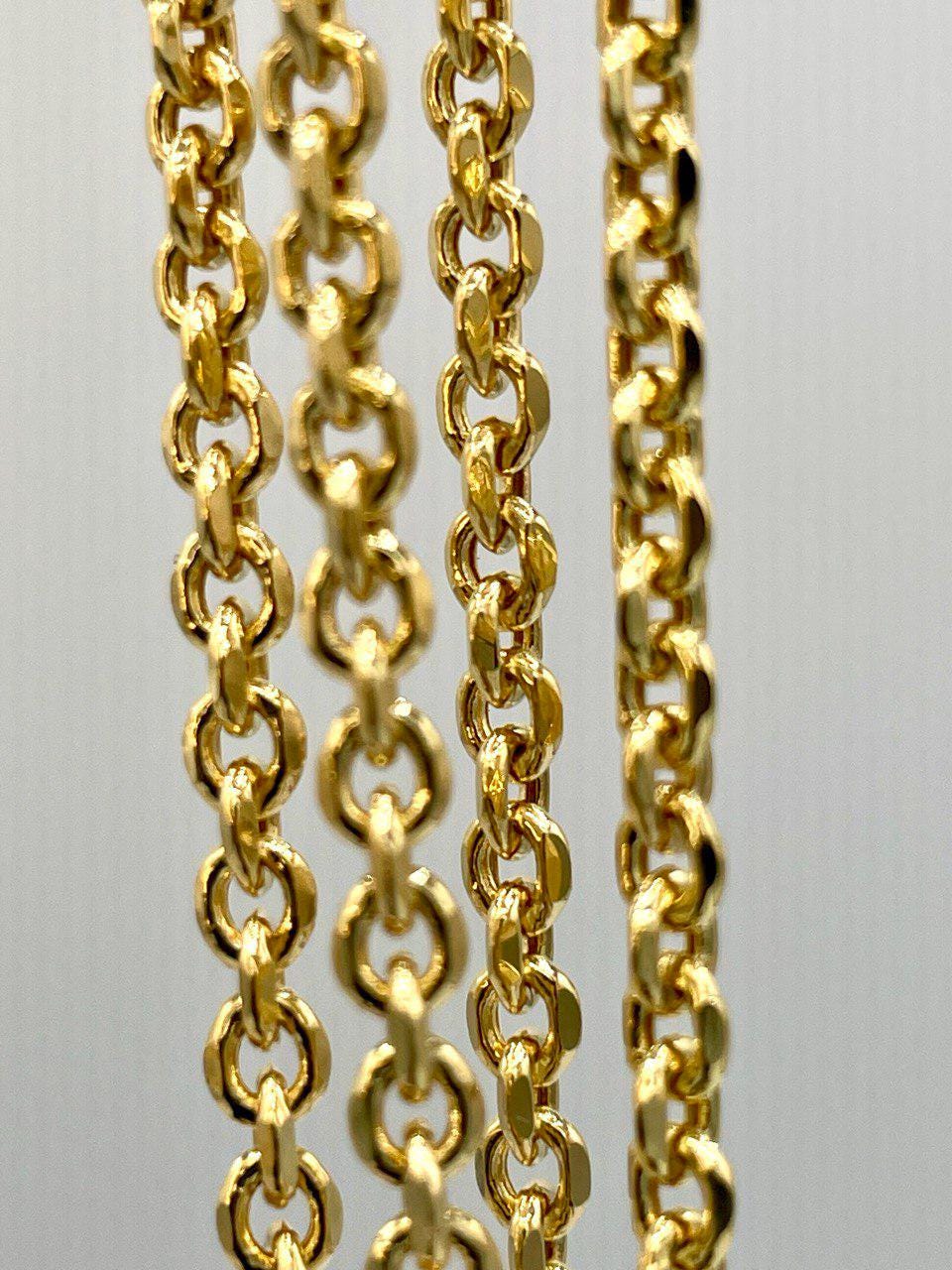 14K Solid Gold Rolo Chain Necklace,Pure 14K Solid Gold Rolo Diamond Cut for Women/Men, Heavy Gold Chain, 4MM Thick, Real 14K Yellow Gold!