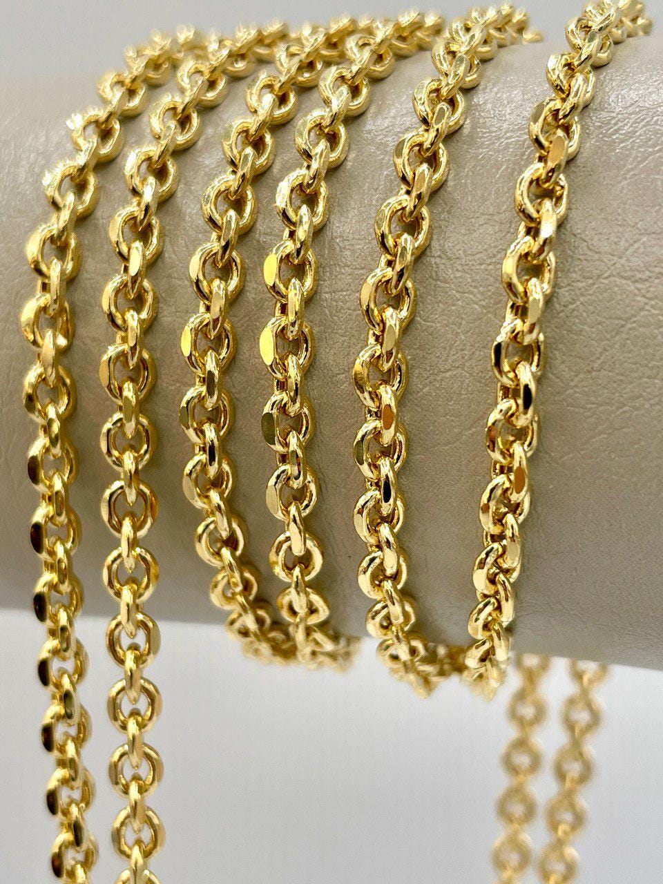 14K Solid Gold Rolo Chain Necklace,Pure 14K Solid Gold Rolo Diamond Cut for Women/Men, Heavy Gold Chain, 4MM Thick, Real 14K Yellow Gold!