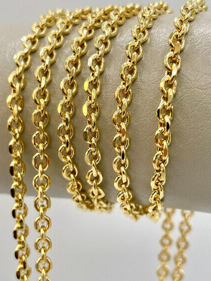 14K Solid Gold Rolo Chain Necklace,Pure 14K Solid Gold Rolo Diamond Cut for Women/Men, Heavy Gold Chain, 4MM Thick, Real 14K Yellow Gold!