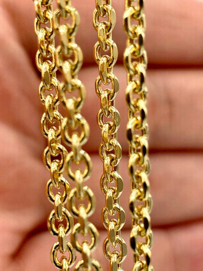 14K Solid Gold Rolo Chain Necklace,Pure 14K Solid Gold Rolo Diamond Cut for Women/Men, Heavy Gold Chain, 4MM Thick, Real 14K Yellow Gold!
