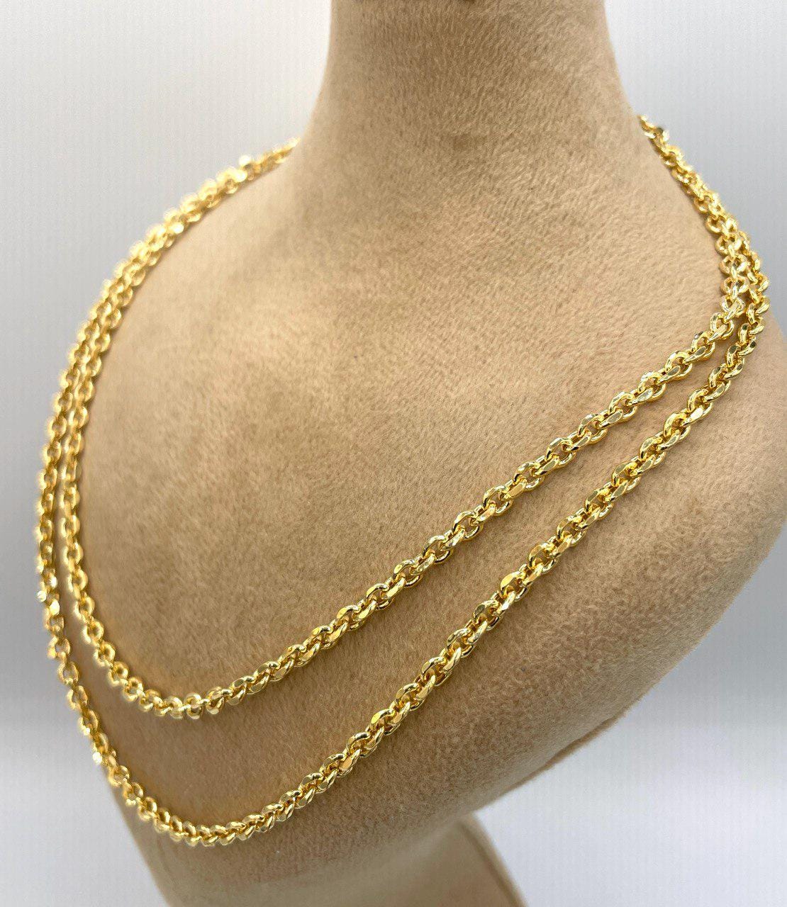 14K Solid Gold Rolo Chain Necklace,Pure 14K Solid Gold Rolo Diamond Cut for Women/Men, Heavy Gold Chain, 4MM Thick, Real 14K Yellow Gold!