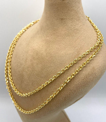 14K Solid Gold Rolo Chain Necklace,Pure 14K Solid Gold Rolo Diamond Cut for Women/Men, Heavy Gold Chain, 4MM Thick, Real 14K Yellow Gold!
