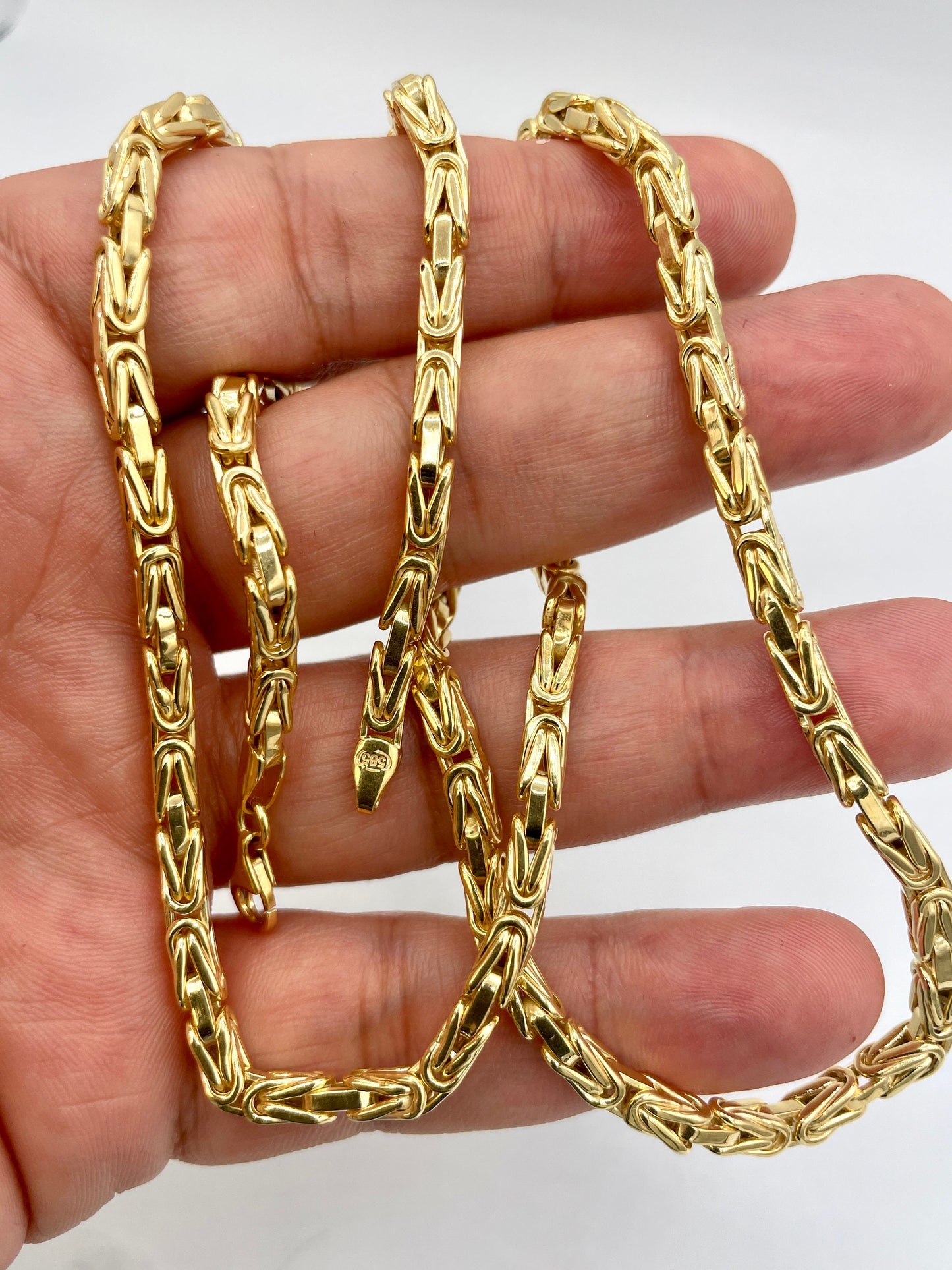 14K Yellow Solid Gold Byzantine Chain Necklace/ 14K Pure Gold Byzantine 4mm, 20"- 22" 24" 26" Lengths/ Real Gold Chain for Men & Women!
