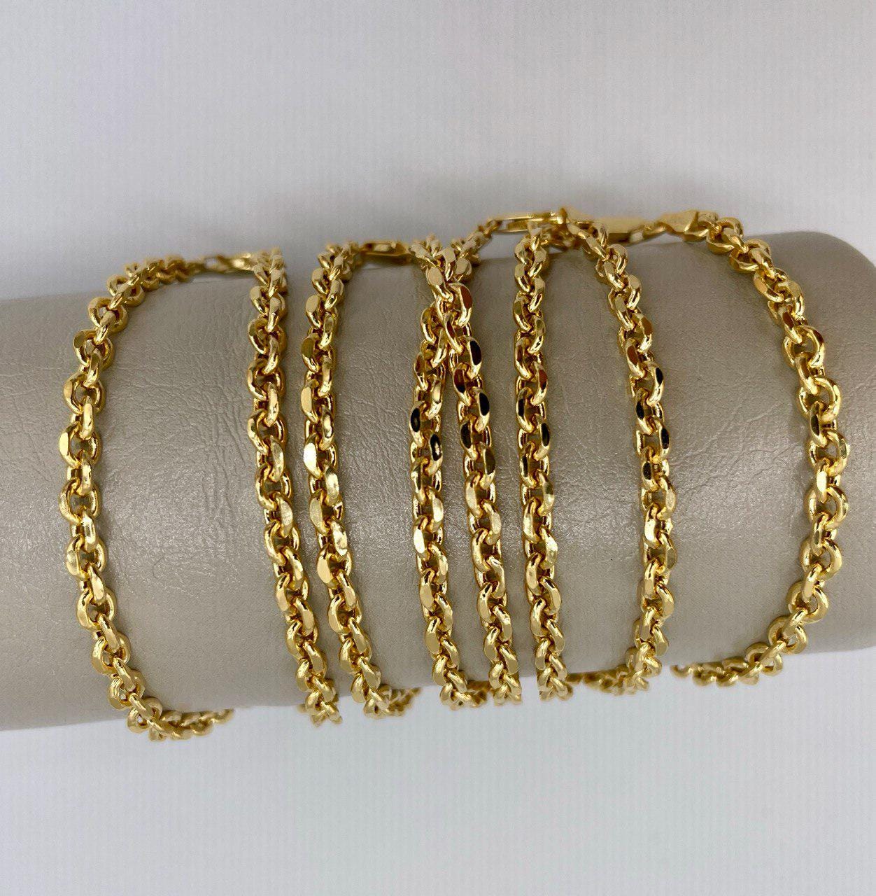 14K Solid Gold Rolo Bracelet, Real 14K Gold Rolo Chain Bracelet,Yellow Gold Bracelet for Men/Women,14K Gold Bracelet 4mm 4.5mm - 7.5", Gift!