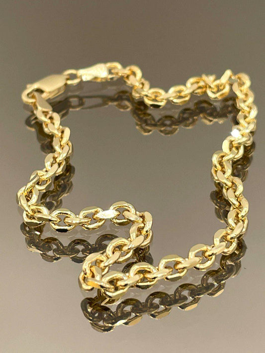 14K Solid Gold Rolo Bracelet, Real 14K Gold Rolo Chain Bracelet,Yellow Gold Bracelet for Men/Women,14K Gold Bracelet 4mm 4.5mm - 7.5", Gift!