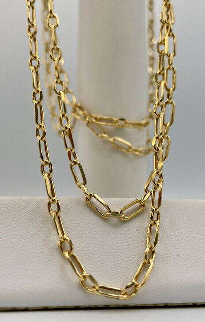14K Solid Gold Cable Chain Necklace, Real 14K Gold Cable Link Diamond-cut Chain, 3MM Thick, Real 14K Gold Trending Chain for Men & Women!