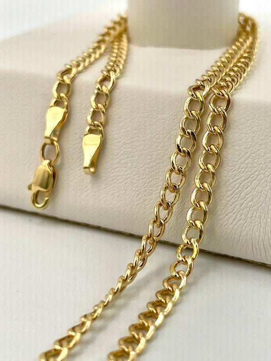 14K Solid Gold Curb Cuban Bracelet Chain, Real 14K Yellow Gold Bracelet, 3.2mm wide_7.5" Curb Links Bracelet for Men & Women, Birthday Gift!