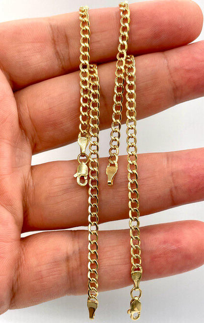 14K Solid Gold Curb Cuban Bracelet Chain, Real 14K Yellow Gold Bracelet, 3.2mm wide_7.5" Curb Links Bracelet for Men & Women, Birthday Gift!