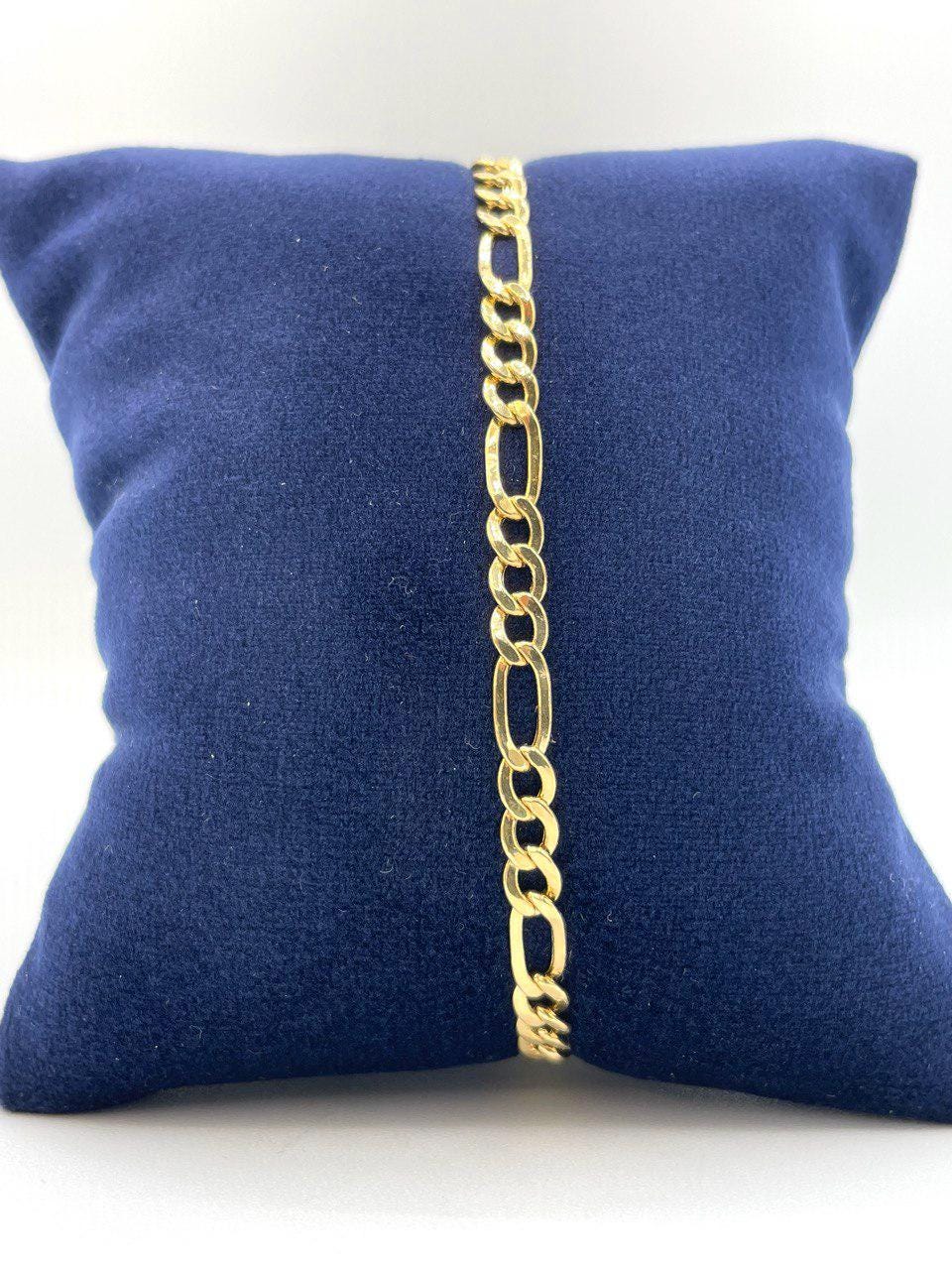 Solid 14K Gold Figaro Bracelet,Yellow 14K Gold Figaro Links Bracelet,4.5MM Thick Real Gold Figaro Bracelet for Men/Women, Gifts for Him/Her!