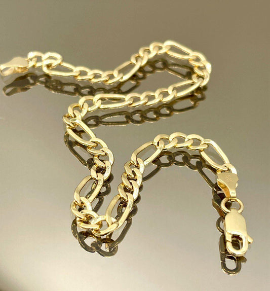 Solid 14K Gold Figaro Bracelet,Yellow 14K Gold Figaro Links Bracelet,4.5MM Thick Real Gold Figaro Bracelet for Men/Women, Gifts for Him/Her!