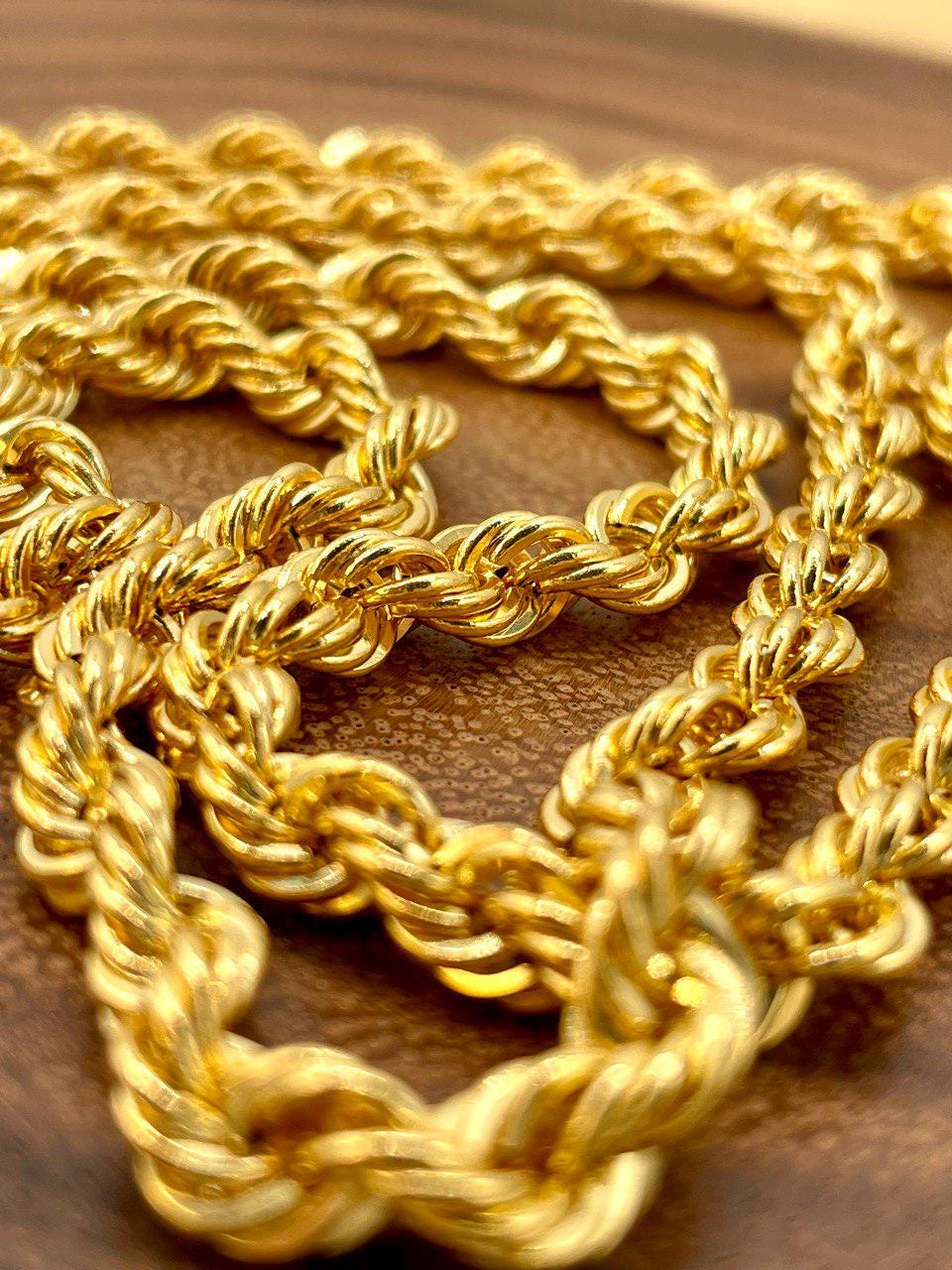 14K Solid Gold Rope Chain Necklace,Pure 14K Gold Rope Chain,5.5MM_25.5"-27.5",Real 14 Karat Yellow Gold Chain for Men & Women,Birthday Gift!