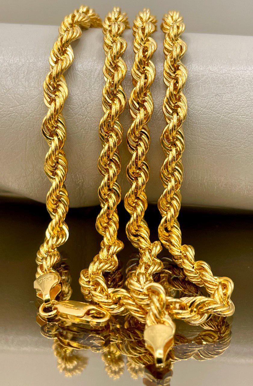 14K Solid Gold Rope Chain Necklace,Pure 14K Gold Rope Chain,5.5MM_25.5"-27.5",Real 14 Karat Yellow Gold Chain for Men & Women,Birthday Gift!