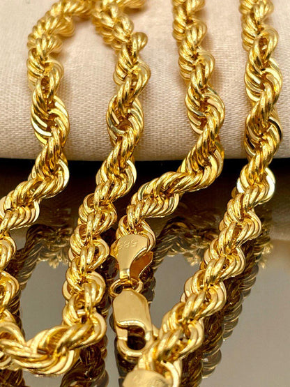14K Solid Gold Rope Chain Necklace,Pure 14K Gold Rope Chain,5.5MM_25.5"-27.5",Real 14 Karat Yellow Gold Chain for Men & Women,Birthday Gift!