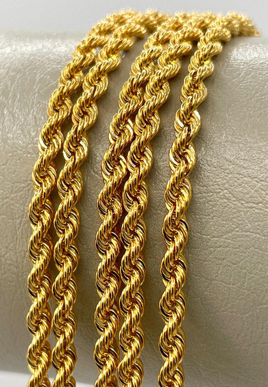 14K Solid Gold Rope Chain Necklace, Pure 14K Gold Rope Chain,3MM_23.5"- 27.5",Real 14 Karat Yellow Gold Chain for Men & Women,Birthday Gift!
