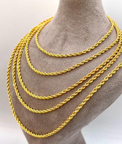 14K Solid Gold Rope Chain Necklace, Pure 14K Gold Rope Chain,3MM_23.5"- 27.5",Real 14 Karat Yellow Gold Chain for Men & Women,Birthday Gift!