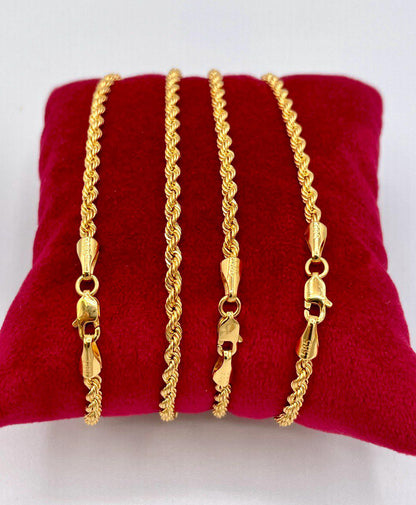 14K Solid Gold Rope Chain Bracelet, Yellow 14K Rope Bracelet Thick 3mm for Men & Women, 14K Pure Gold,  7.5" Length, Birthday Gift!