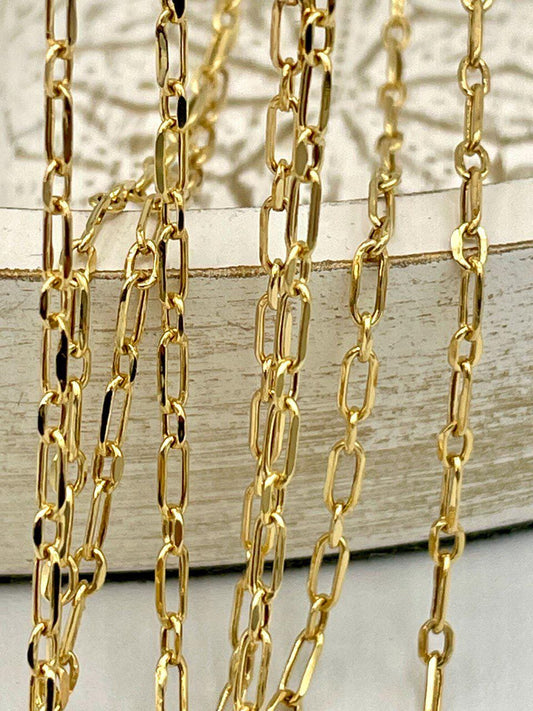 14K Solid Gold Cable Chain Necklace, Real 14K Gold Cable Link Diamond-cut Chain, 2.10MM Thick, Real 14K Gold Trending Chain for Men & Women!