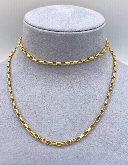 14K Solid Gold Box Chain Necklace, Real 14K Gold Yellow Box Link Gold Chain, 2.5mm to _22" to 25.5", Genuine Solid Gold Chain for Men/Women!