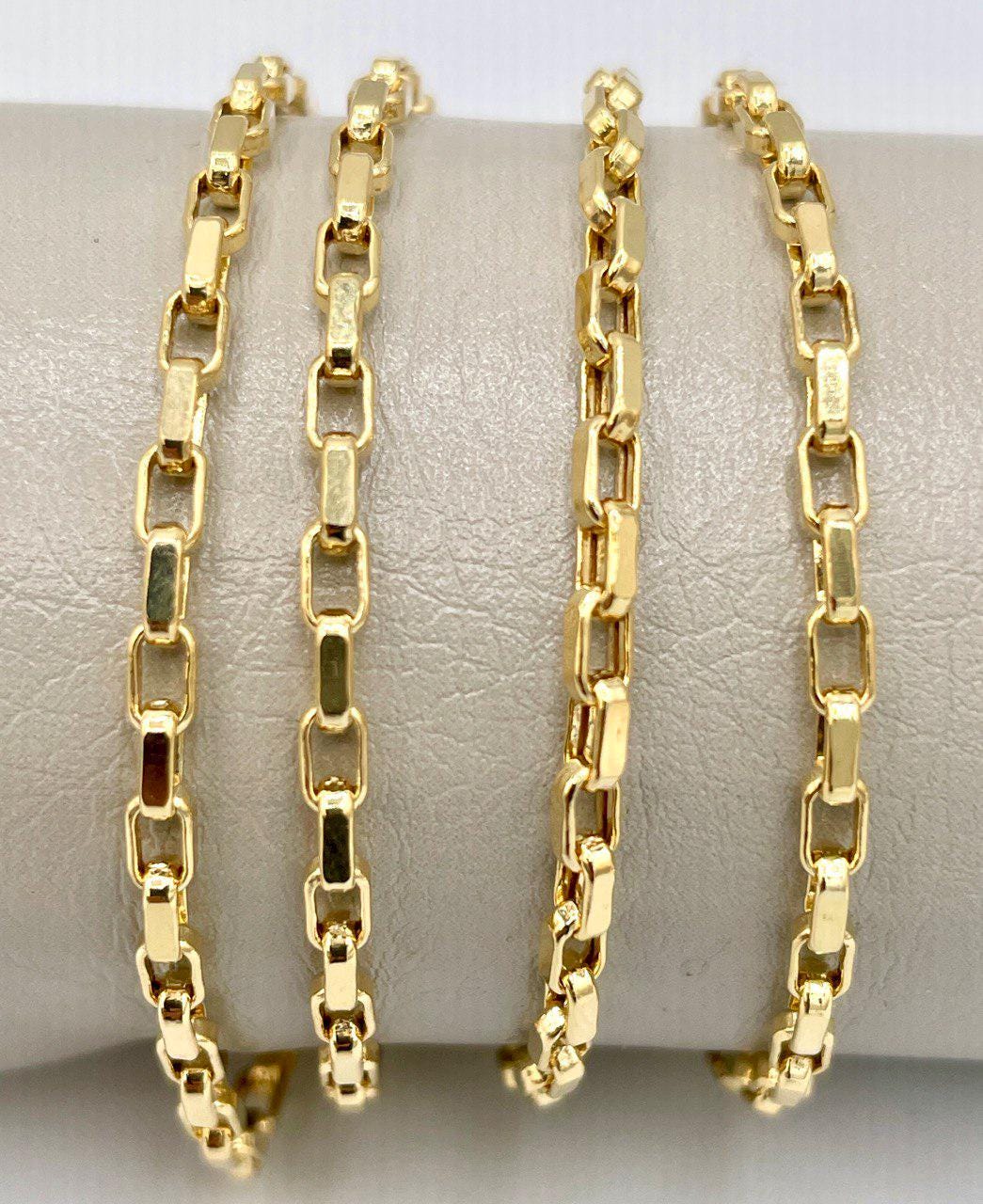14K Solid Gold Box Chain Necklace, Real 14K Gold Yellow Box Link Gold Chain, 2.5mm to _22" to 25.5", Genuine Solid Gold Chain for Men/Women!